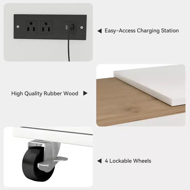 AEELLEEA Îlot de cuisine sur roulettes avec table extensible, chariot de rangement de cuisine roulant en MDF, 2 portes vitrées cannelées, 3 étagères ouvertes latérales, blanc