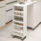 AEELLEEA Îlot de cuisine sur roulettes avec table extensible, chariot de rangement de cuisine roulant en MDF, 2 portes vitrées cannelées, 3 étagères ouvertes latérales, blanc