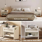 Table de chevet en rotin, table de chevet, 1 tiroir de rangement et espace de rangement ouvert, table d'appoint bohème pour chambre à coucher, salon, bureau, grande table de chevet