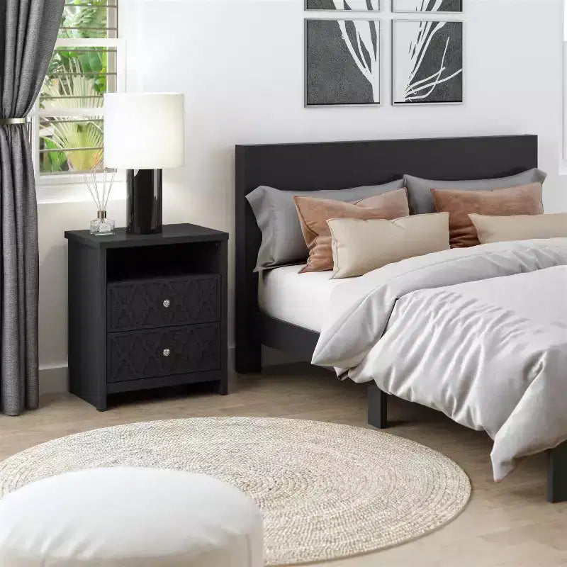 Tables de chevet Galano Modern à 2 tiroirs avec étagère de rangement, lot de 2, 57,9 cm L x 39,9 cm P x 68,1 cm H