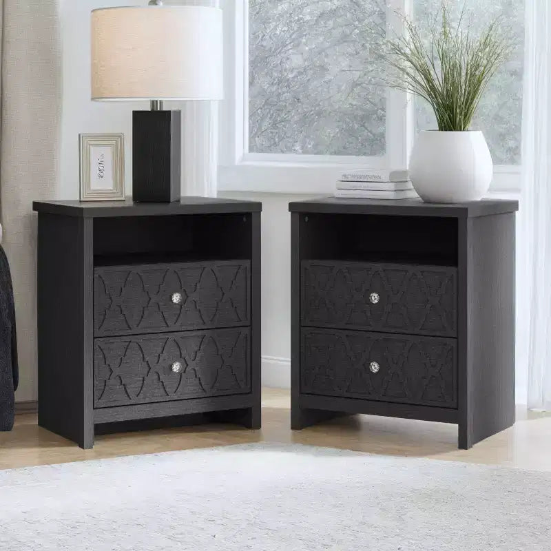 Tables de chevet Galano Modern à 2 tiroirs avec étagère de rangement, lot de 2, 57,9 cm L x 39,9 cm P x 68,1 cm H