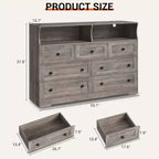 Commode Acekool à 7 tiroirs avec station de charge, commode moderne avec compartiments ouverts, éclairage d'appoint, organisateur de rangement pour chambre et placard