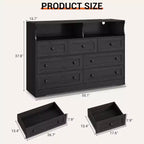 Commode Acekool à 7 tiroirs avec station de charge, commode moderne avec compartiments ouverts, éclairage d'appoint, organisateur de rangement pour chambre et placard