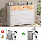 Commode Acekool à 7 tiroirs avec station de charge, commode moderne avec compartiments ouverts, éclairage d'appoint, organisateur de rangement pour chambre et placard