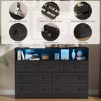 Commode Acekool à 7 tiroirs avec station de charge, commode moderne avec compartiments ouverts, éclairage d'appoint, organisateur de rangement pour chambre et placard