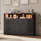 Commode Acekool à 7 tiroirs avec station de charge, commode moderne avec compartiments ouverts, éclairage d'appoint, organisateur de rangement pour chambre et placard