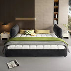 Cadre de lit King Size Cloud Whisen, lit rembourré en chenille avec tête de lit mobile surdimensionnée et rembourrée, coin rond