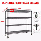Étagères de rangement en métal à 5 ou 4 niveaux avec roulettes, 59 L, capacité de 1500 kg, étagère en fil métallique réglable robuste pour garage, cellier, cuisine