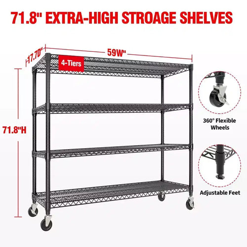 Étagères de rangement en métal à 5 ou 4 niveaux avec roulettes, 59 L, capacité de 1500 kg, étagère en fil métallique réglable robuste pour garage, cellier, cuisine
