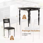 Table de salle à manger, ensemble table à manger 3 pièces pour 2 personnes, avec pieds de table en spirale, design moderne et peu encombrant pour salle à manger, appartement, noir