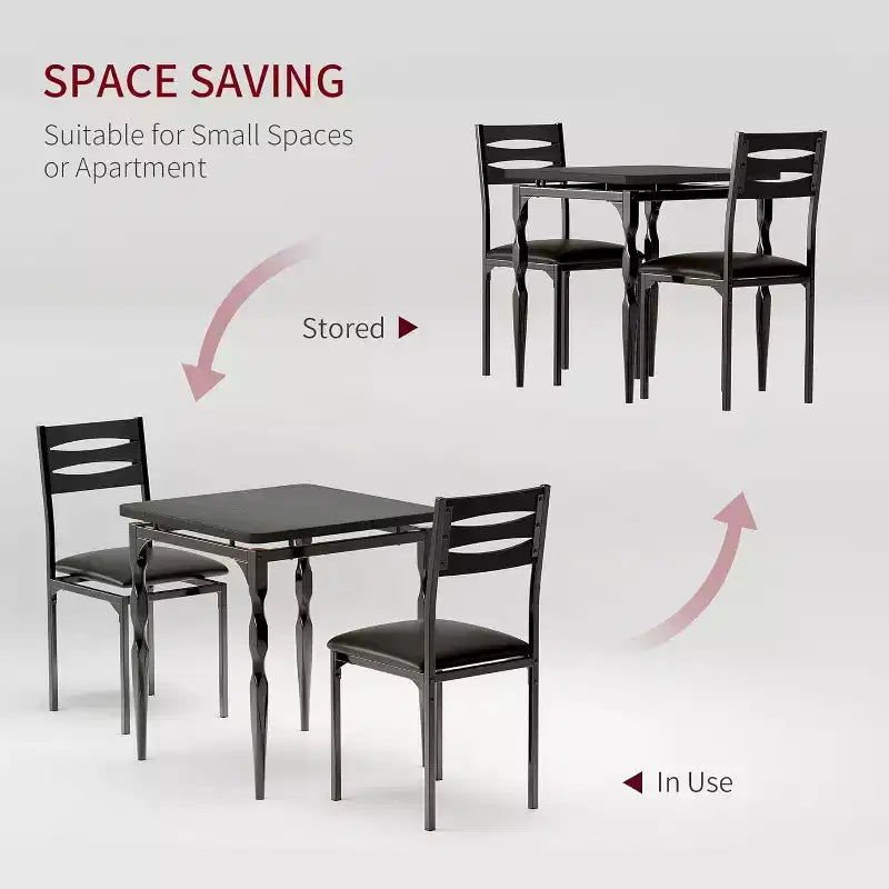Table de salle à manger, ensemble table à manger 3 pièces pour 2 personnes, avec pieds de table en spirale, design moderne et peu encombrant pour salle à manger, appartement, noir