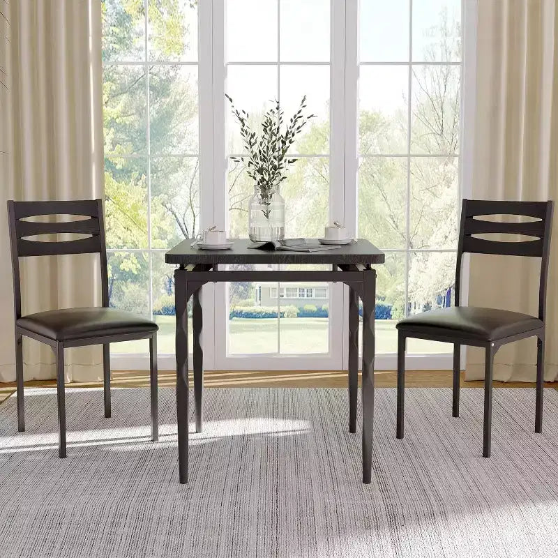 Table de salle à manger, ensemble table à manger 3 pièces pour 2 personnes, avec pieds de table en spirale, design moderne et peu encombrant pour salle à manger, appartement, noir