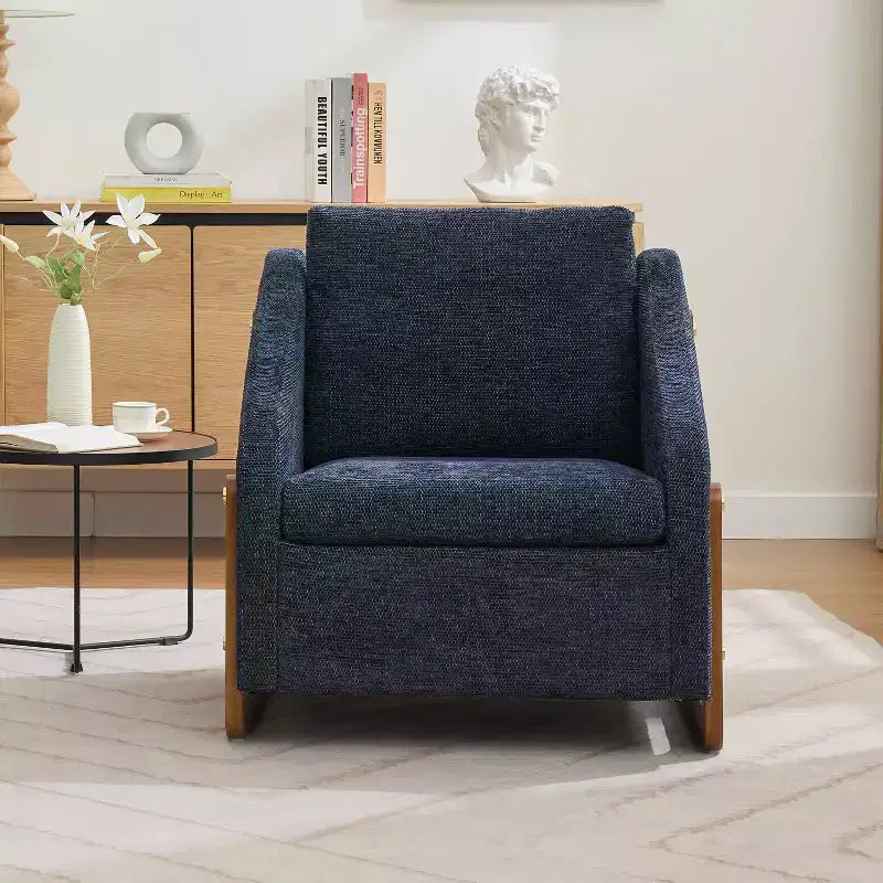 MAYEERTY Fauteuil en chenille, structure latérale en bois, assise coussinée, pour salon ou chambre à coucher, beige