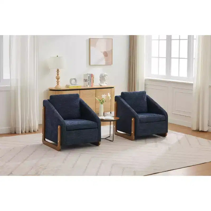 MAYEERTY Fauteuil en chenille, structure latérale en bois, assise coussinée, pour salon ou chambre à coucher, beige