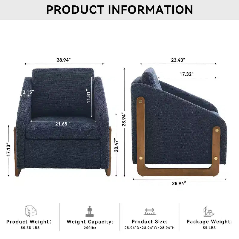MAYEERTY Fauteuil en chenille, structure latérale en bois, assise coussinée, pour salon ou chambre à coucher, beige