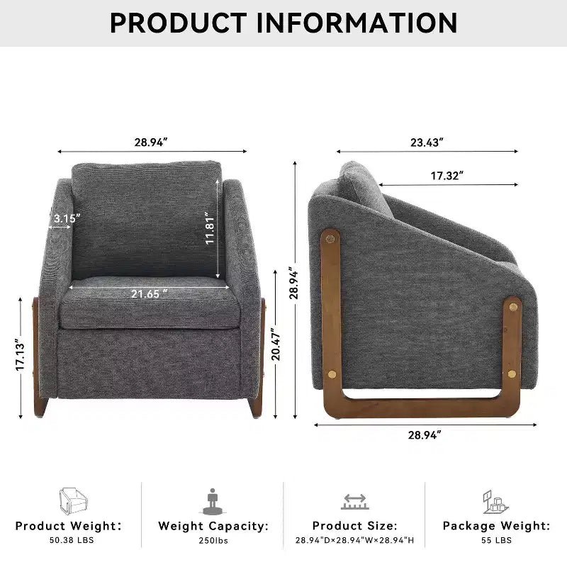 MAYEERTY Fauteuil en chenille, structure latérale en bois, assise coussinée, pour salon ou chambre à coucher, beige