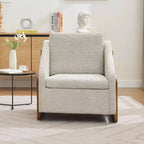 MAYEERTY Fauteuil en chenille, structure latérale en bois, assise coussinée, pour salon ou chambre à coucher, beige