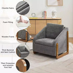 MAYEERTY Fauteuil en chenille, structure latérale en bois, assise coussinée, pour salon ou chambre à coucher, beige