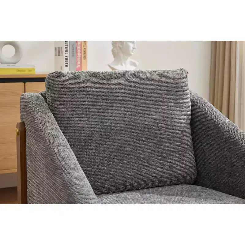 MAYEERTY Fauteuil en chenille, structure latérale en bois, assise coussinée, pour salon ou chambre à coucher, beige