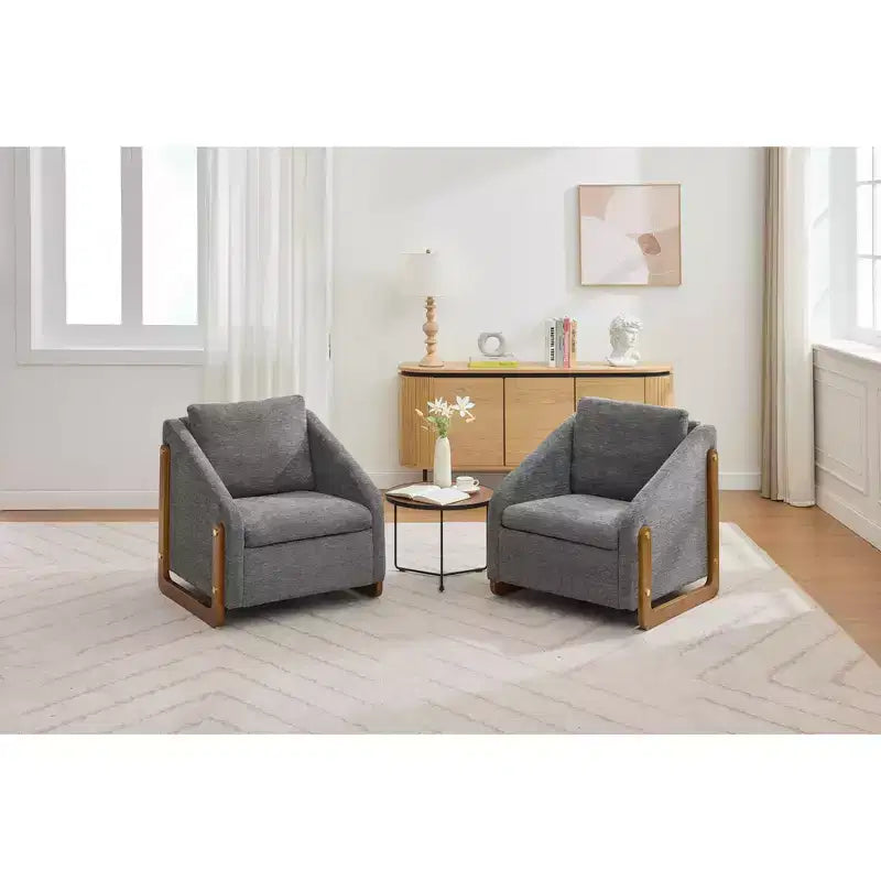 MAYEERTY Fauteuil en chenille, structure latérale en bois, assise coussinée, pour salon ou chambre à coucher, beige