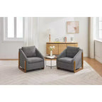 MAYEERTY Fauteuil en chenille, structure latérale en bois, assise coussinée, pour salon ou chambre à coucher, beige