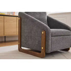 MAYEERTY Fauteuil en chenille, structure latérale en bois, assise coussinée, pour salon ou chambre à coucher, beige