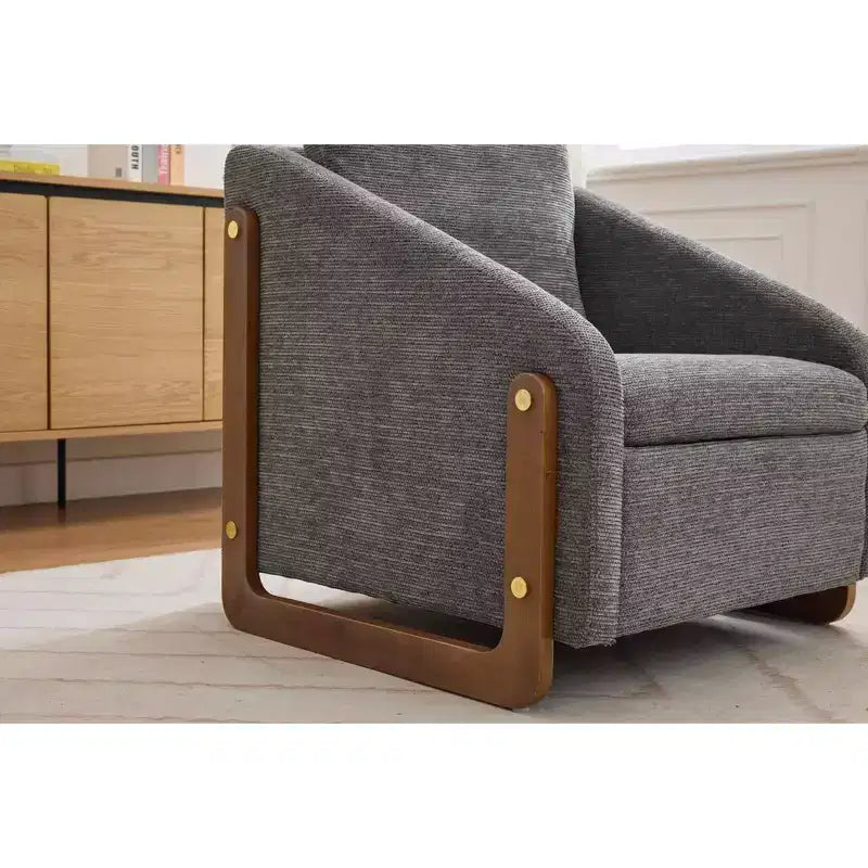 MAYEERTY Fauteuil en chenille, structure latérale en bois, assise coussinée, pour salon ou chambre à coucher, beige
