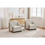 MAYEERTY Fauteuil en chenille, structure latérale en bois, assise coussinée, pour salon ou chambre à coucher, beige