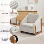MAYEERTY Fauteuil en chenille, structure latérale en bois, assise coussinée, pour salon ou chambre à coucher, beige