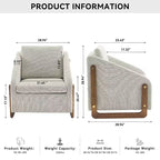 MAYEERTY Fauteuil en chenille, structure latérale en bois, assise coussinée, pour salon ou chambre à coucher, beige