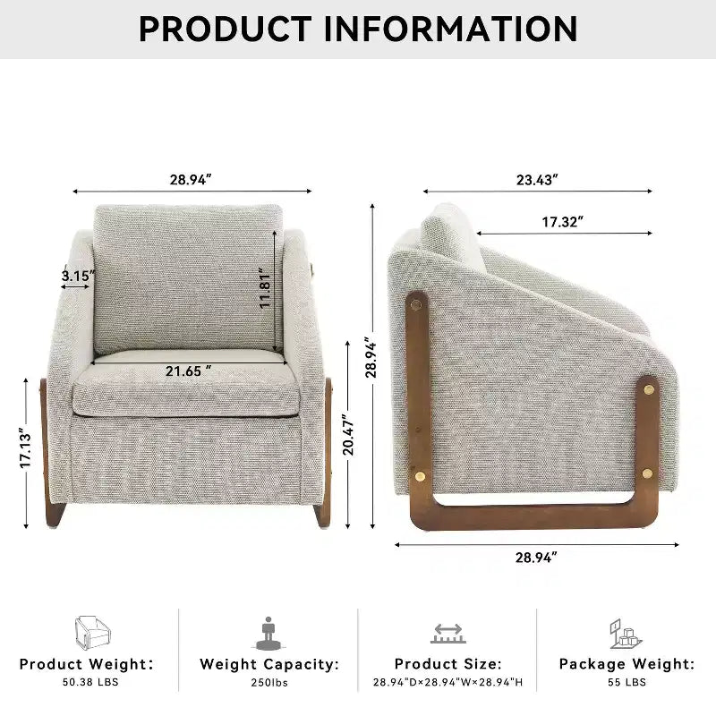 MAYEERTY Fauteuil en chenille, structure latérale en bois, assise coussinée, pour salon ou chambre à coucher, beige