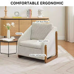 MAYEERTY Fauteuil en chenille, structure latérale en bois, assise coussinée, pour salon ou chambre à coucher, beige