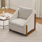 MAYEERTY Fauteuil en chenille, structure latérale en bois, assise coussinée, pour salon ou chambre à coucher, beige