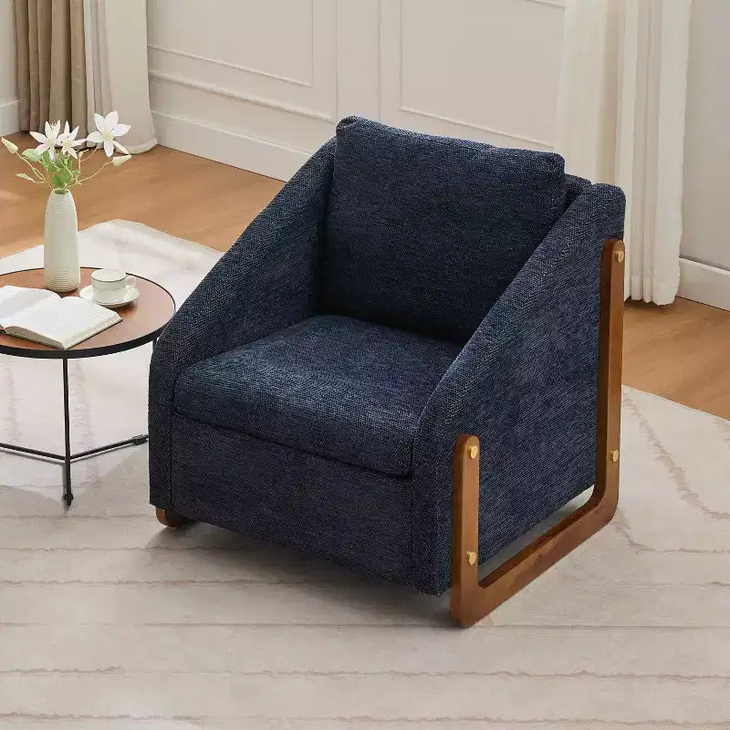 MAYEERTY Fauteuil en chenille, structure latérale en bois, assise coussinée, pour salon ou chambre à coucher, beige