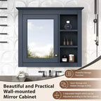 FAMYYT Armoire de toilette rectangulaire à surface de fixation en MDF de 30 po L x 28 po H avec miroir et étagères ouvertes