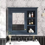FAMYYT Armoire de toilette rectangulaire à surface de fixation en MDF de 30 po L x 28 po H avec miroir et étagères ouvertes