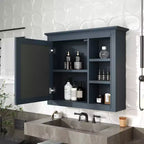 FAMYYT Armoire de toilette rectangulaire à surface de fixation en MDF de 30 po L x 28 po H avec miroir et étagères ouvertes