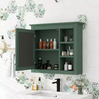 FAMYYT Armoire de toilette rectangulaire à surface de fixation en MDF de 30 po L x 28 po H avec miroir et étagères ouvertes
