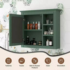 FAMYYT Armoire de toilette rectangulaire à surface de fixation en MDF de 30 po L x 28 po H avec miroir et étagères ouvertes