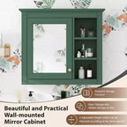 FAMYYT Armoire de toilette rectangulaire à surface de fixation en MDF de 30 po L x 28 po H avec miroir et étagères ouvertes