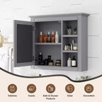 FAMYYT Armoire de toilette rectangulaire à surface de fixation en MDF de 30 po L x 28 po H avec miroir et étagères ouvertes