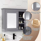 FAMYYT Armoire de toilette rectangulaire à surface de fixation en MDF de 30 po L x 28 po H avec miroir et étagères ouvertes