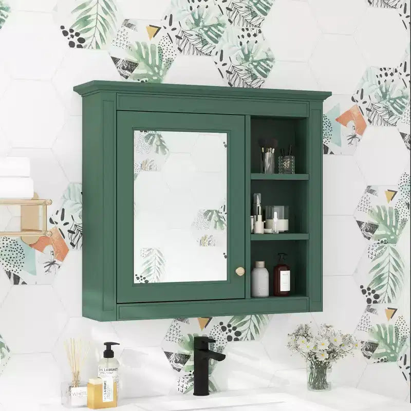 FAMYYT Armoire de toilette rectangulaire à surface de fixation en MDF de 30 po L x 28 po H avec miroir et étagères ouvertes