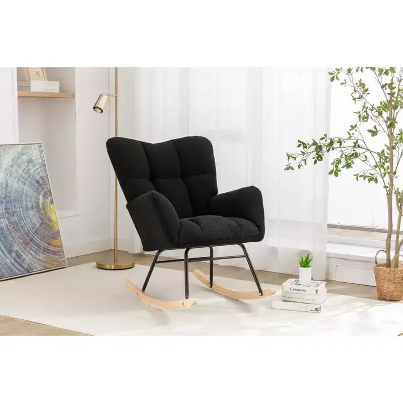 MAYEERTY Fauteuil à Bascule en Tissu Teddy pour Chambre d'Enfant, Utilisation en Intérieur (Salon), Noir