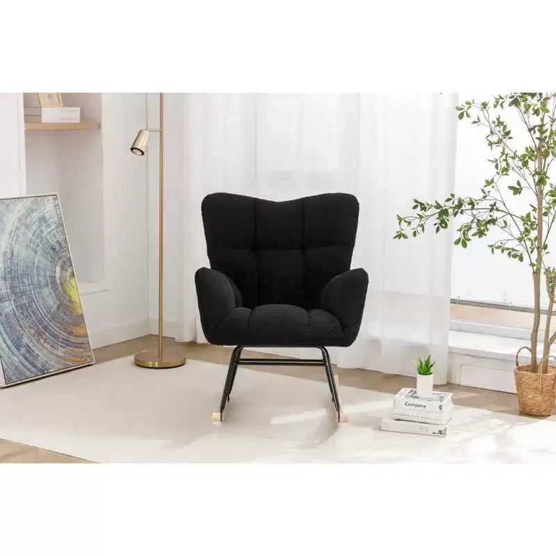 MAYEERTY Fauteuil à Bascule en Tissu Teddy pour Chambre d'Enfant, Utilisation en Intérieur (Salon), Noir