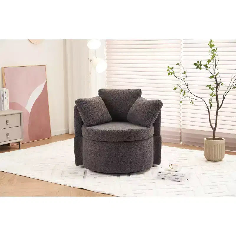Chaise pivotante MAYEERTY en tissu Teddy avec rangement, coussin de dossier, salon, kaki