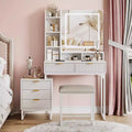 Makeup Vanity Desk with Mirror and Lights, Vanity Table Set with 3 Adjustable Lighting Colors, Dressing Table With 5 Large Drawers, White