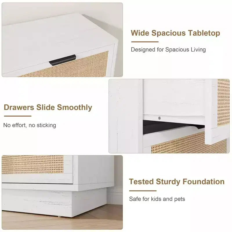Commode 6 tiroirs en rotin pour chambre à coucher, design monobloc corps et pieds, commode en bois pour couloirs, entrées et dressing, montage facile