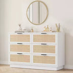 Commode 6 tiroirs en rotin pour chambre à coucher, design monobloc corps et pieds, commode en bois pour couloirs, entrées et dressing, montage facile