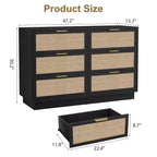 Commode 6 tiroirs en rotin pour chambre à coucher, design monobloc corps et pieds, commode en bois pour couloirs, entrées et dressing, montage facile